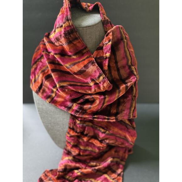 Kenneth Cole Velvet Scarf Wrap Striped Boho Colorful Academia City Art To Wear - Picture 1 of 6
